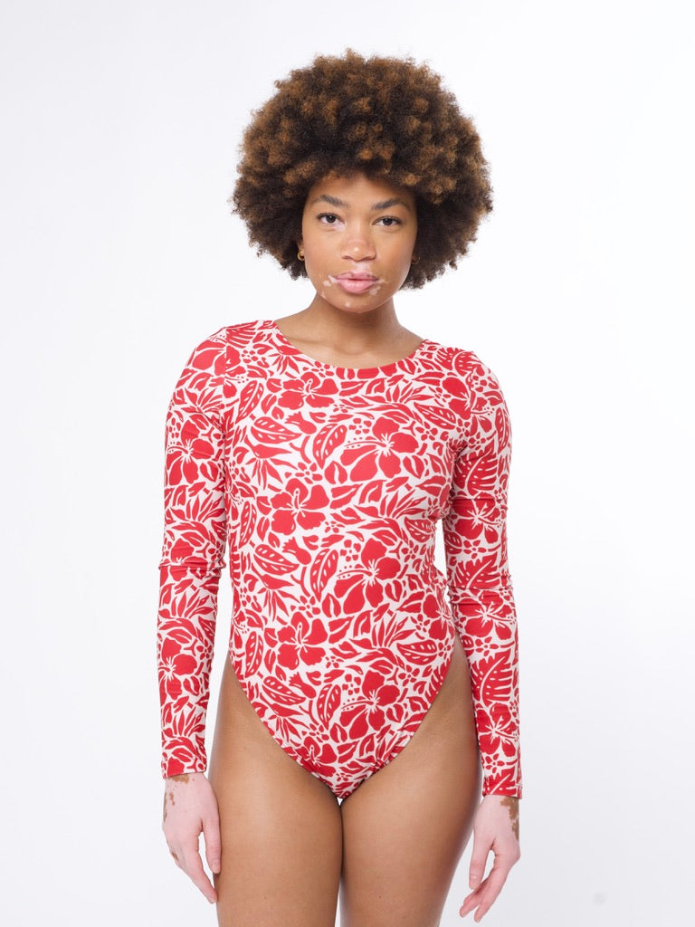 Daisy Duke One-Piece / Sunburnt Hibiscus – Coral Swimwear X
