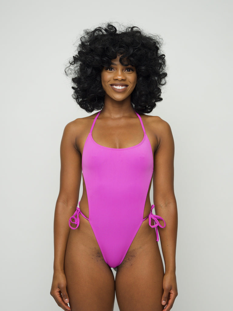 One Piece Swimsuit Criss Cross Rio in Semi Sheer ThinSkinz Neon Coral